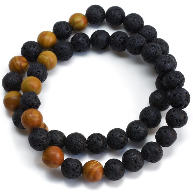 náramek lávový kámen a dřevo